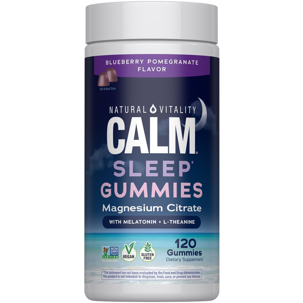 Vitalité naturelle Gommies SLEEP, supplément de magnésium avec la mélatonine et la L-Theanine, végétalien, sans gluten, aide le corps à s'endormir, la grenade Blueberry 120 Compte