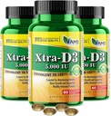 America Medic & Science Xtra D3 Vitamine D 5 000 UI (125 mcg)Cholecalciferol Supplément pour les hommes et les femmes(180Facile à avaler Softgels) 3pack="Meilleure pour les os, la santé cardiaque, le système immunitaire, la fonction pulmonaire