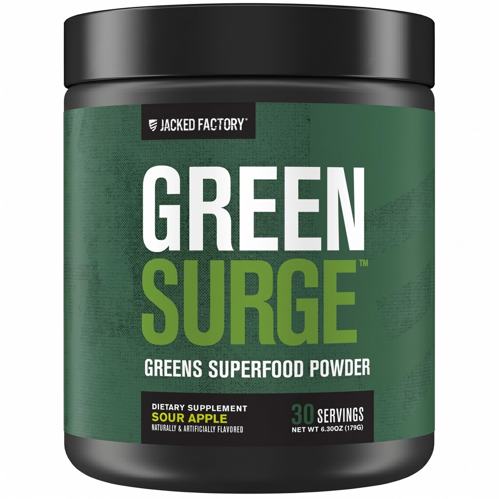 L'usine Jacked Green Surge Green Superfood Powder- Keto Friendly Greens Buvez avec la Spiruline, le blé et l'orge Herbe, Verts organiques - Extrait de thé vert, probiotiques et enzymes digestives - Pommes acides