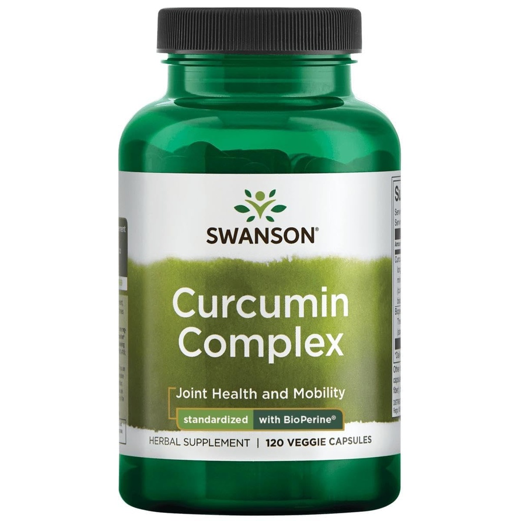 Swanson Curcumin Complex - Kräuterergänzung Unterstützung Gelenke Gesundheit, Mobilität & Körperliche Funktion - Standardisiert mit BioPerine für maximale Absorption - (120 Veggie Kapseln)