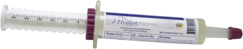 Hyalogic Hyalun PRO Gel – Hyaluronsäure Pferde Joint Supplement – Pre & Post Event Booster – 30cc Equine Syringe Oral – 3 Full Administrations Hyalun 100mg reine Hyaluronsäure (HA)