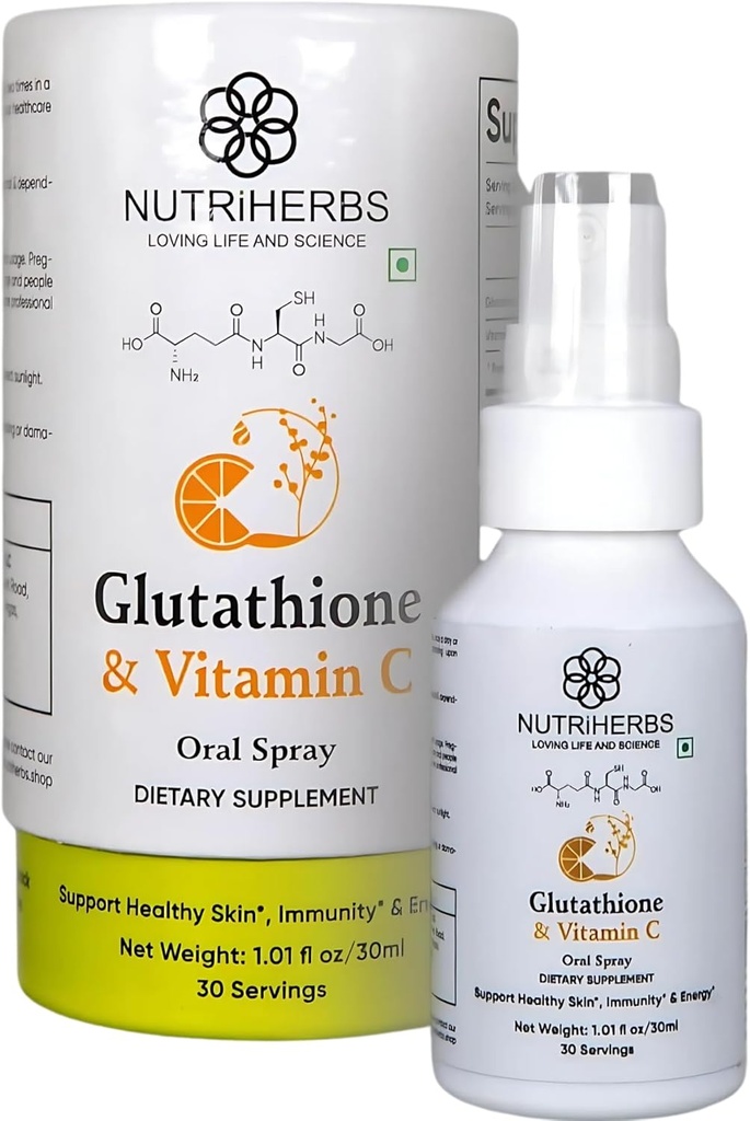Nutriherbs Glutathione Mundspray mit Vitamin C - Verbesserte Absorption, Antioxidante Ergänzungen, Unterstützung Immunität, Gesunde Haut und Haar (30 ml)
