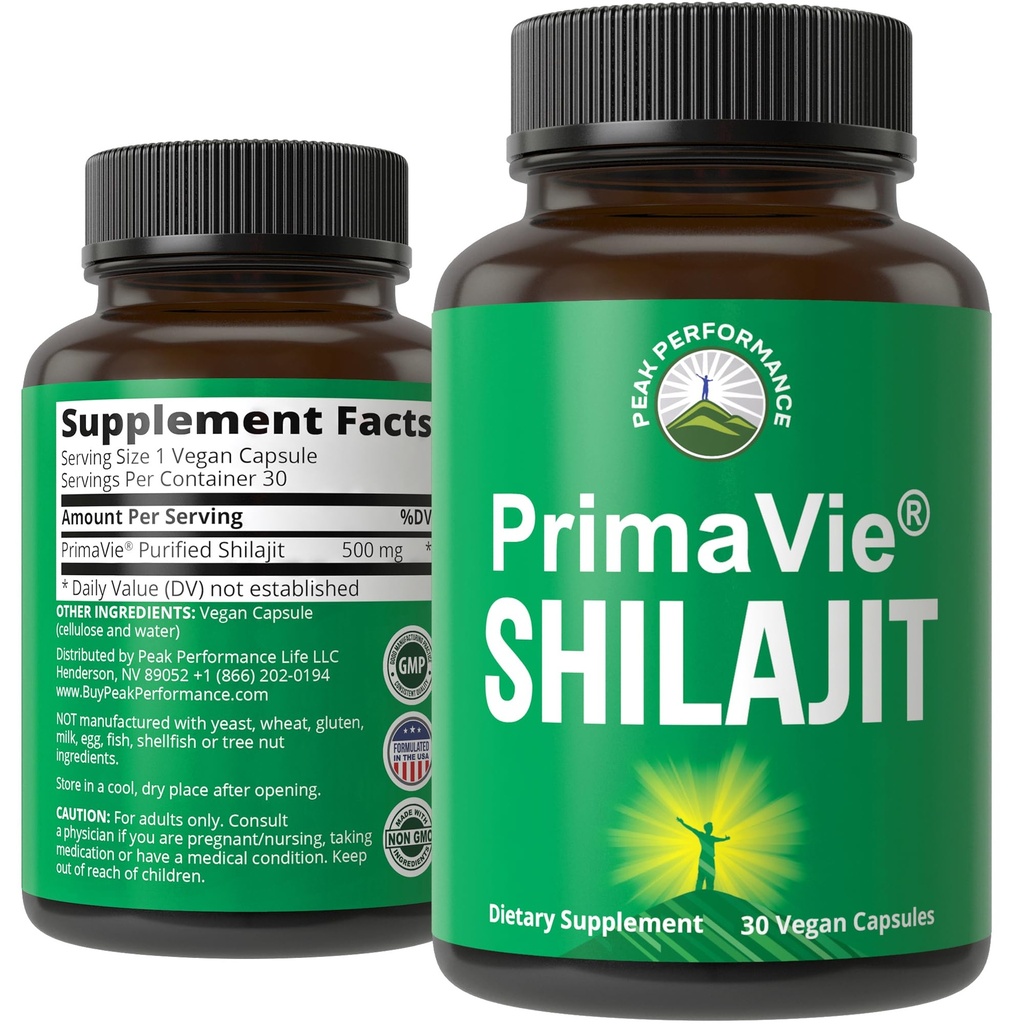 PrimaVie gereinigte Shilajit Kapseln hergestellt mit reinem Shilajit Pulver. Klinisch getestete natürliche Ergänzung mit 40+ Trace Minerals, Fulvic Acid. Tablets Unterstützung Mitochondrien + Gehirnfunktion