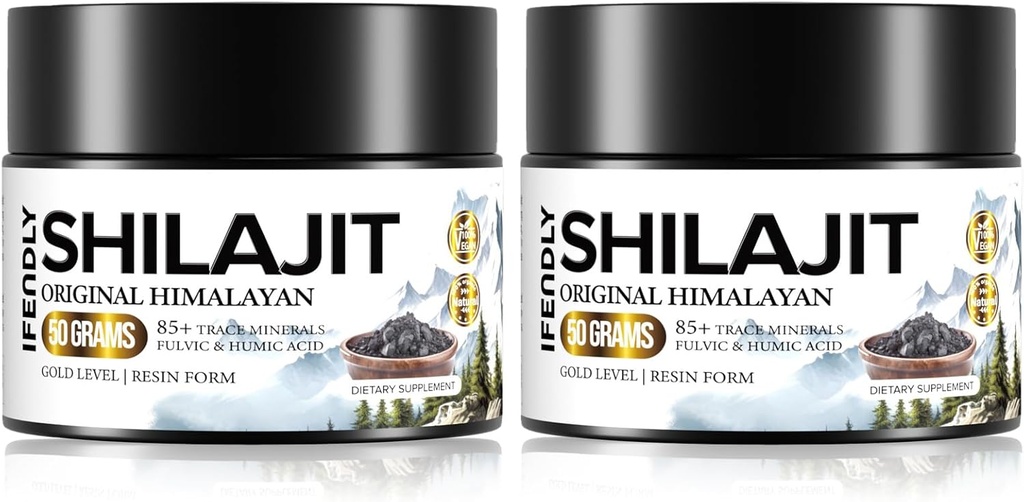 Shilajit Organic 600mg Maximum Potency Gold Grade Shilajit Resin Shilajit Supplement Natürliche Authentic mit 85+ Trace Minerals & Fulvic Säure für Energie, Immunität, 50 Gramm (2 Pack)
