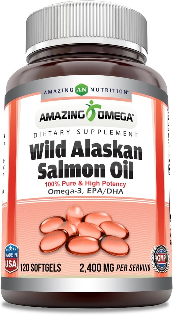 Erstaunlich Omega Wild Alaskan Lachsöl (Omega-3, EPA/DHA) Ergänzung | 2400 Mg pro Servieren | 120 Softgels | Non-GMO | Gluten-Free | Made in USA