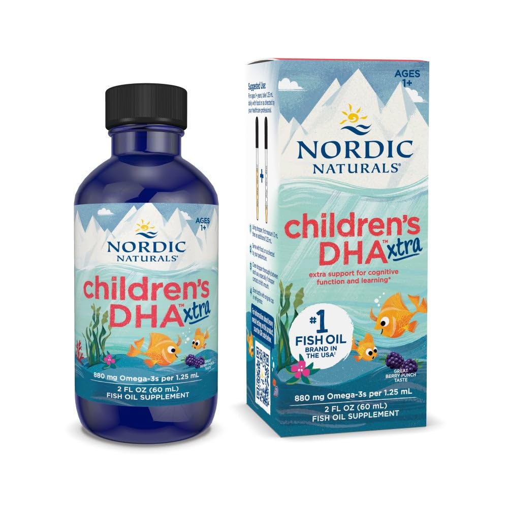 Nordic Naturals Enfants DHA Xtra, Berry Punch - 2 oz pour les enfants - 880 mg Oméga-3 total avec EPA & DHA - Fonction cognitive et immunitaire, apprentissage, développement social - Non-OGM - 48 portions