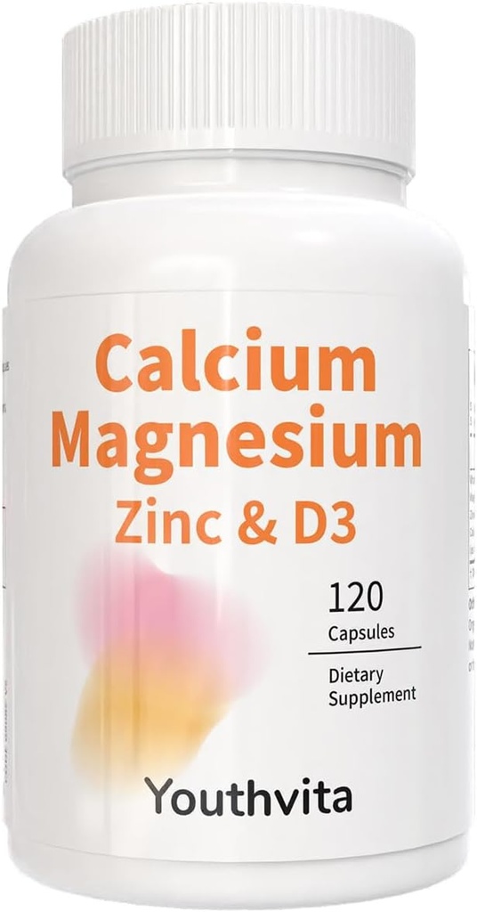 Calcium Magnesium Zink VitaminD3 Kapseln, Unterstützung Immun- und Knochengesundheit, 120 Zähler