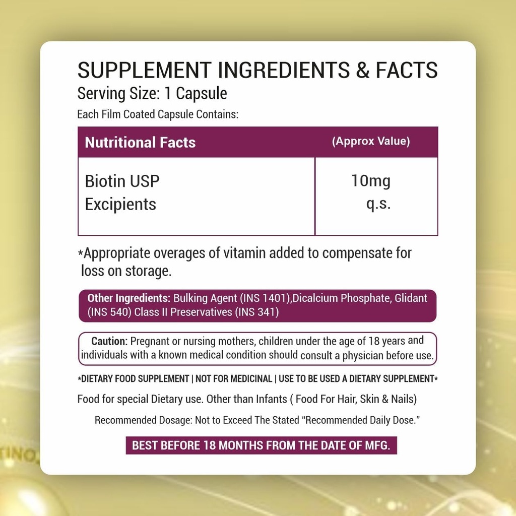 Plant Based Biotin Supplement Capsule with DHT Blockers, Omega & Biotin, Supports Keratin Synthesis | for Stronger Hair, Skin and Nails - 90 Veg Capsules