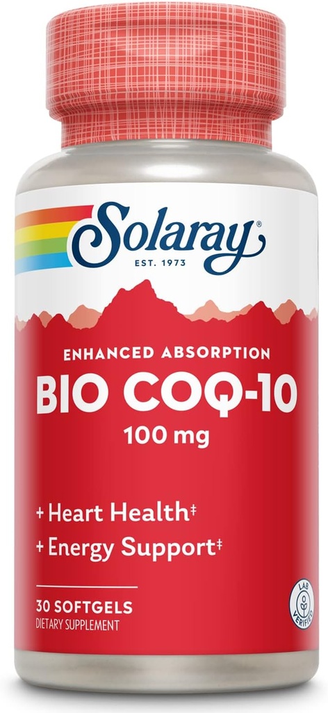 SOLARAY Bio CoQ-10 100 mg | Verbesserte Absorption | Vitamine A & E | Gesunde Herz- und Zellenergieunterstützung (30 CT)