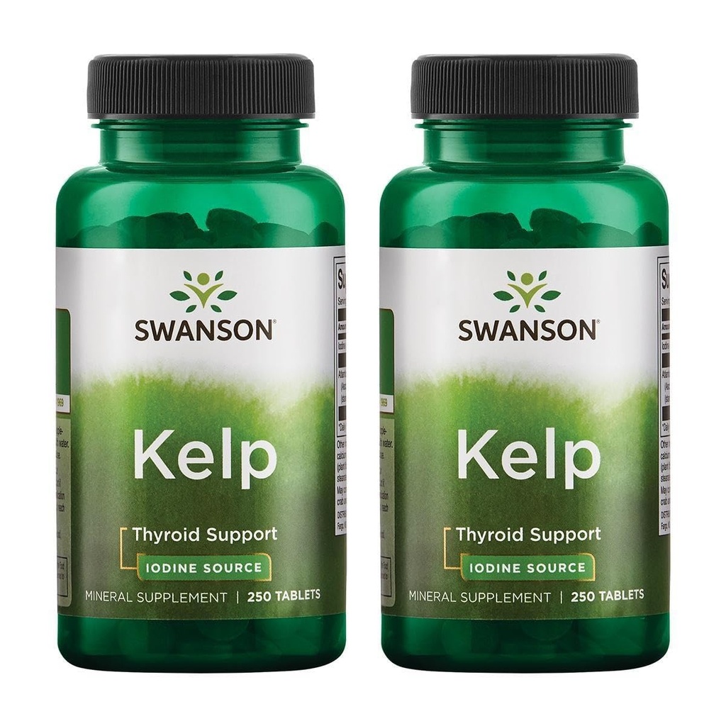 Swanson Kelp - Source naturelle d'iode appuyant la santé thyroïde - Supplément minéral avec source d'iode normalisée 0,4% - (250 comprimés, 225 mcg chacun) (2 paquets)