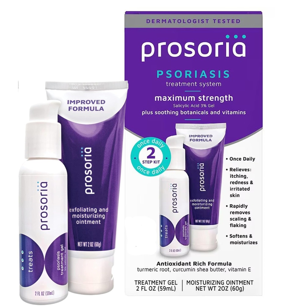 Prosoria Behandlungssystem Einzel-Kit – 2oz | Leistungsstarke Psoriasis-Relief mit Salicylsäure, Kurkuma, Shea Butter & Vitamine | Gel & Salbe für Skalierung, Flaking, Trockenheit, Juckreiz & Redness Relief