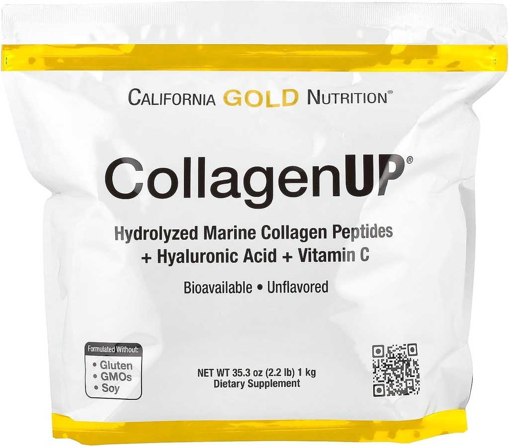 California Gold Nutrition CollagenUP®, Hydrolysed Marine Collagen Peptide mit Hyaluronsäure und Vitamin C, Unflavored, 2.2 lb (1 kg)
