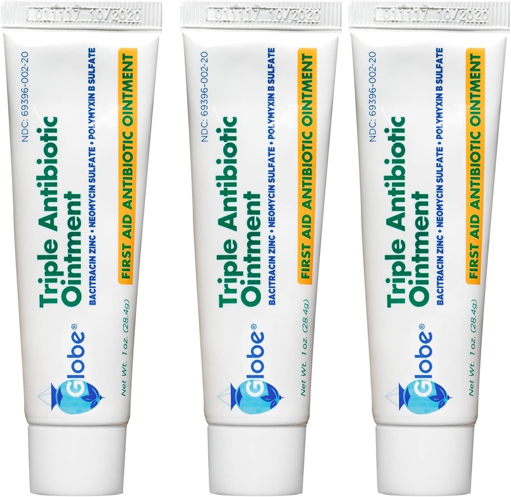 Globe (3 pack 1 oz Onguent triple antibiotique, onguent de premiers soins pour les éraflures et les blessures mineures et prévient l'infection, comparer aux ingrédients actifs de la marque principale (3 pack)
