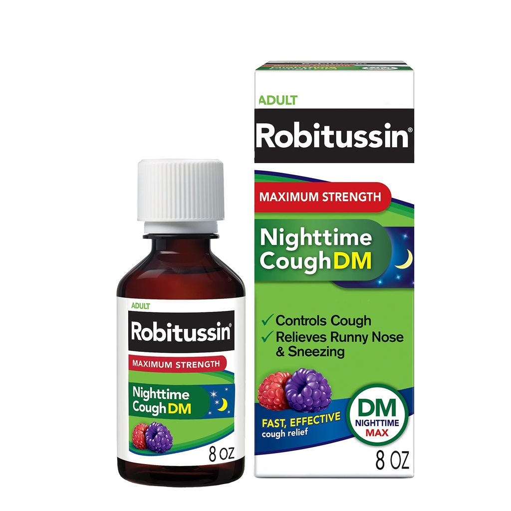 Robitussine Maximum Strength Nighttime Cough DM Max, Formule pour adultes, Berry Flavor - 8 Fl Oz bouteille