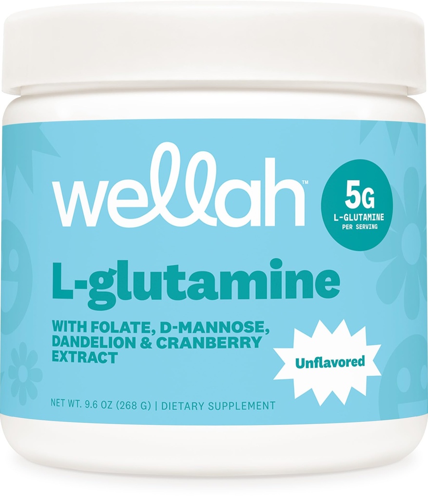 Wellah L-Glutamin Pulver Unflavored (50 Servierungen) - 5g L-Glutamin Per Servieren, mit Stevia gesüßt