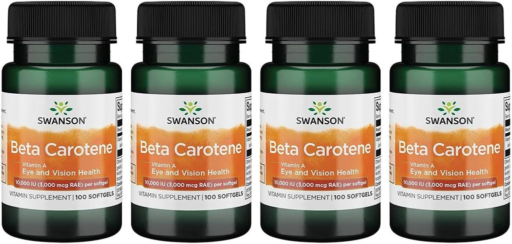 Swanson Beta-Carotene (Vitamin A) Hautaugen Immunsystem Gesundheit Antioxidans Unterstützung 10000 Iu (3000 mcg) 100 Sgels (4 Pack)