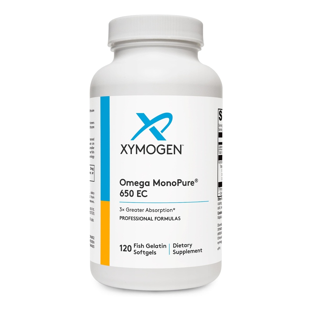 XYMOGEN Omega MonoPure 650 EC - Omega-3 Fish Oil Supplements für Damen und Herren - mit EPA, DHA & DPA - Kleinere Softgels mit 3X Greater Absorption - Unterstützt ein gesundes Herz und Kognition (120 Softgels)