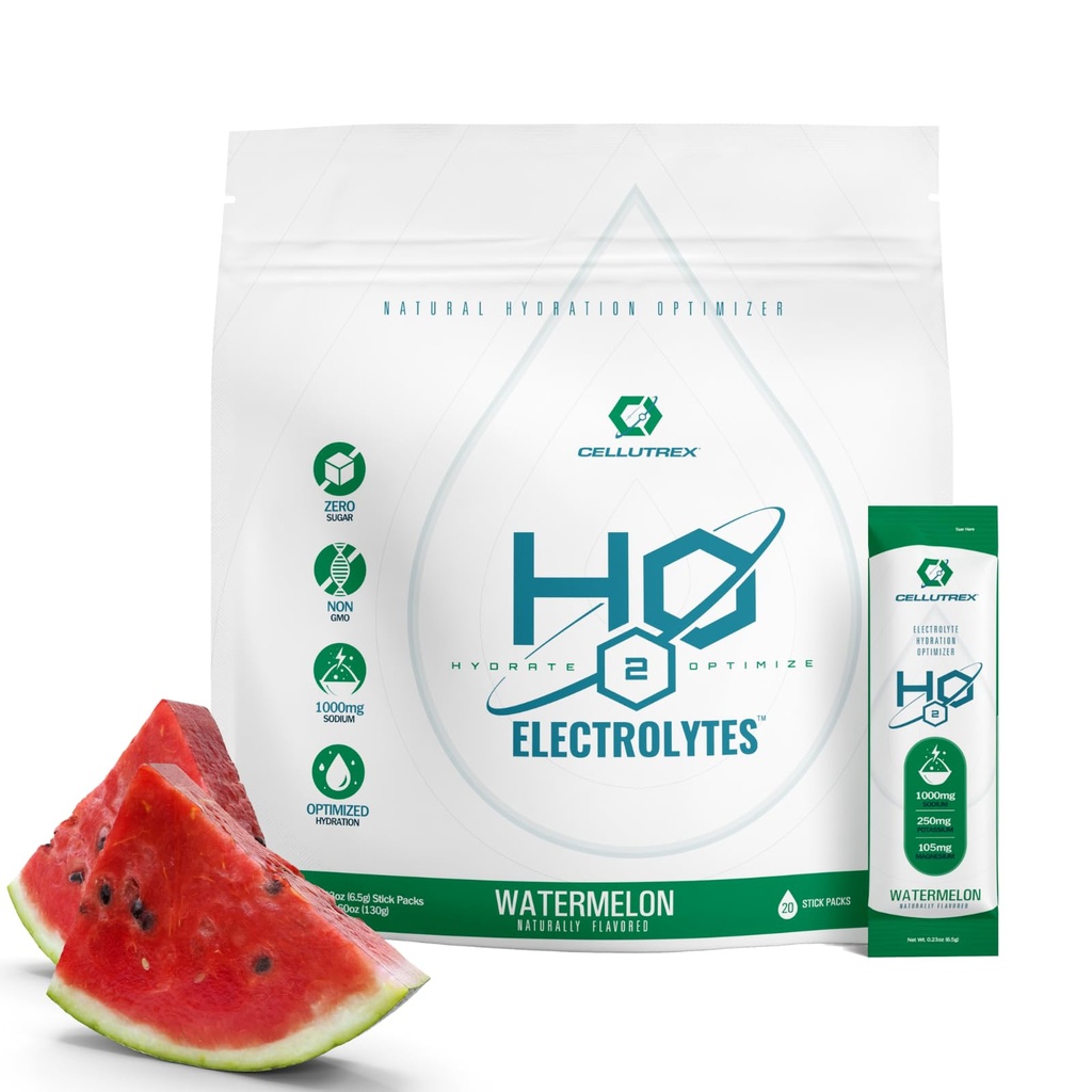 Cellutrex® H2O Elektrolyte – Elektrolyt-Pulver-Getränk-Mix, Null-Zucker, Natürliche Salzhydratisierungspakete für Erholung und Wellness, Wassermelone, 20 Sticks