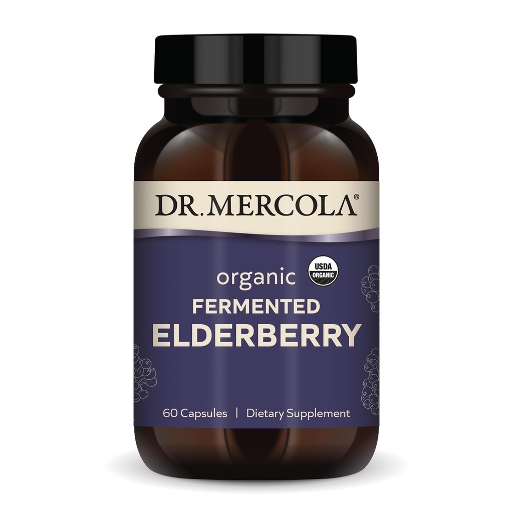 Dr. Mercola Organic Fermented Elderberry, 30 Servierungen (60 Kapseln), Nahrungsergänzungsmittel, Unterstützt Atmungsgesundheit, Non-GMO, zertifiziert USDA Organic