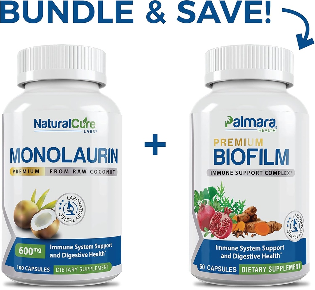Bundle de laboratoires naturels de cure: Premium Monolaurin 600mg + Complexe Biofilm