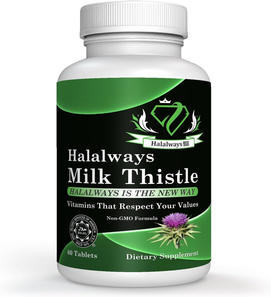 Halalways Milk Thistle Zertified Halal Supplement Milk Thistle Liver Detox Supplement Gentle Herbal Liver Cleanse for Men & Women - Liver Health Support - Non-GMO