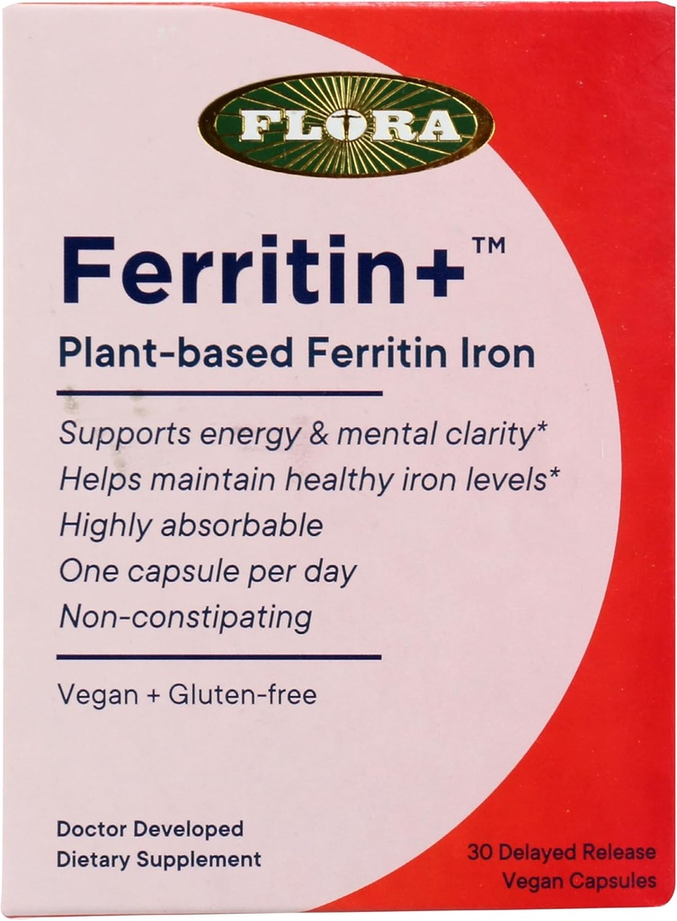 Ferritin+ Nahrungsergänzungsmittel, Pflanzenbasierte Ferritin Eisen, Non GMO, Glutenfrei, 30 Veggie Kapseln (Pack von 1)