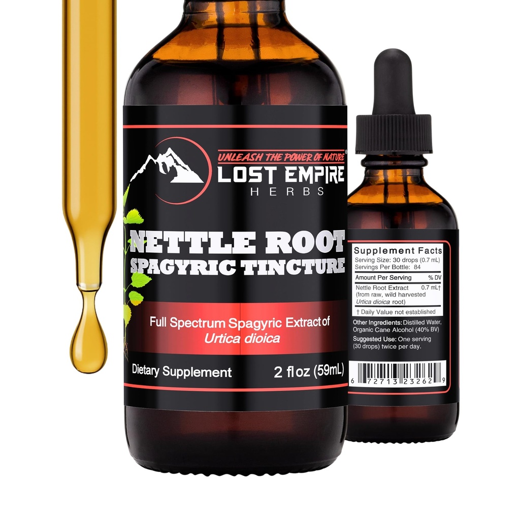 Lost Empire Kräuter Nettle Root Extract Spagyric Tincture (2 fl oz) - Wild Harvested von Supplement für Männer, Urinary Function, BPH, Haarausfall - 3. Party Lab getestet