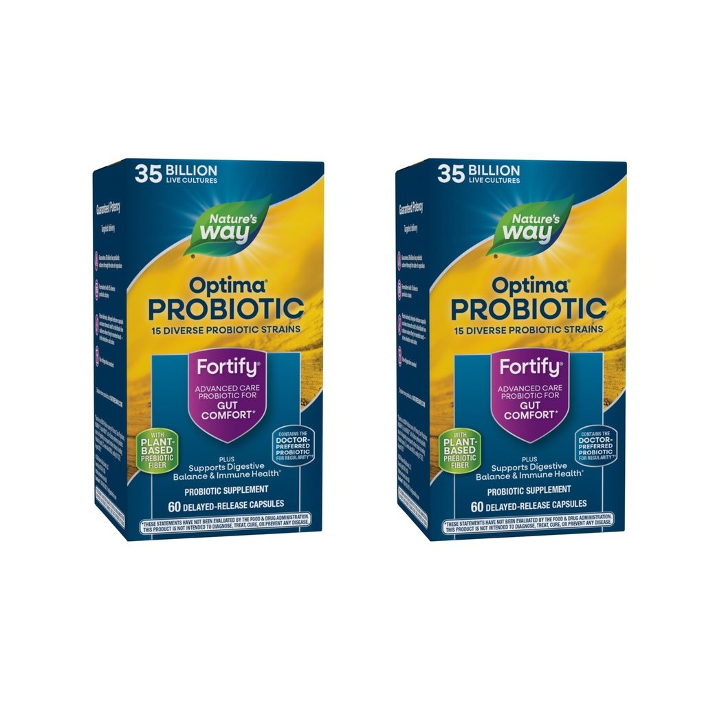 Nature's Way Optima Probiotic for Adults, 35 Billion Cultures, 15 Strains, unterstützt Verdauungsbalance und Immungesundheit*, Keine Kühlung erforderlich, 60 Kapseln (Packaging May Vary) - 2 Packung