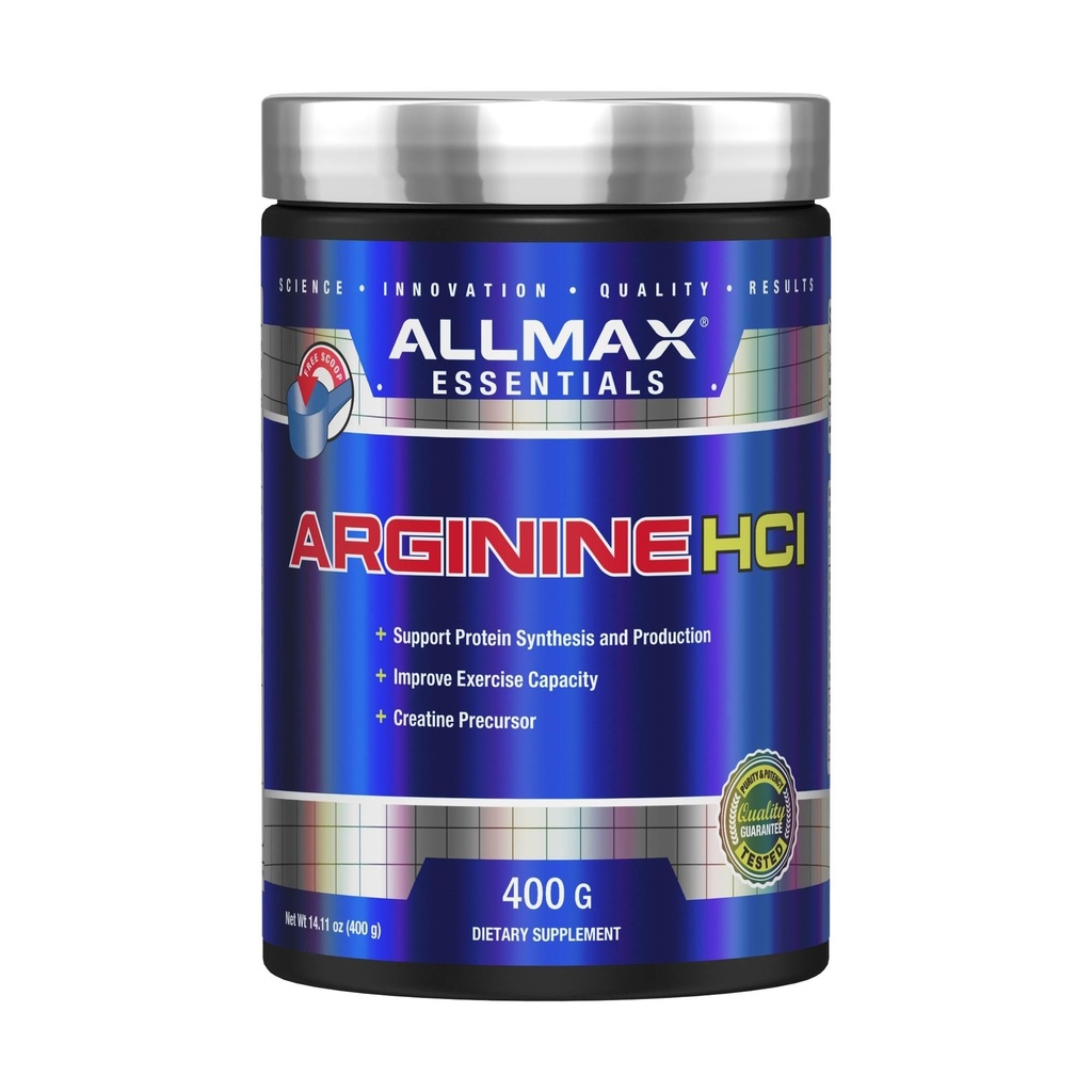 ALLMAX Essentials ARGININE HCL - 400 g - Precursor für die Synthese von Nitric Oxide - Vegan & Glutenfrei - 200 Portionen