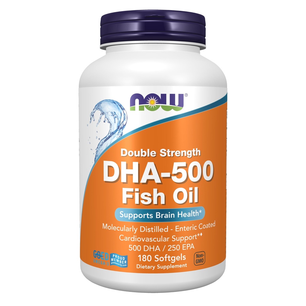 MAINTENANT compléments alimentaires, DHA-500 avec 250 EPA, Distillé moléculairement, soutient la santé cérébrale*, 180 softgels