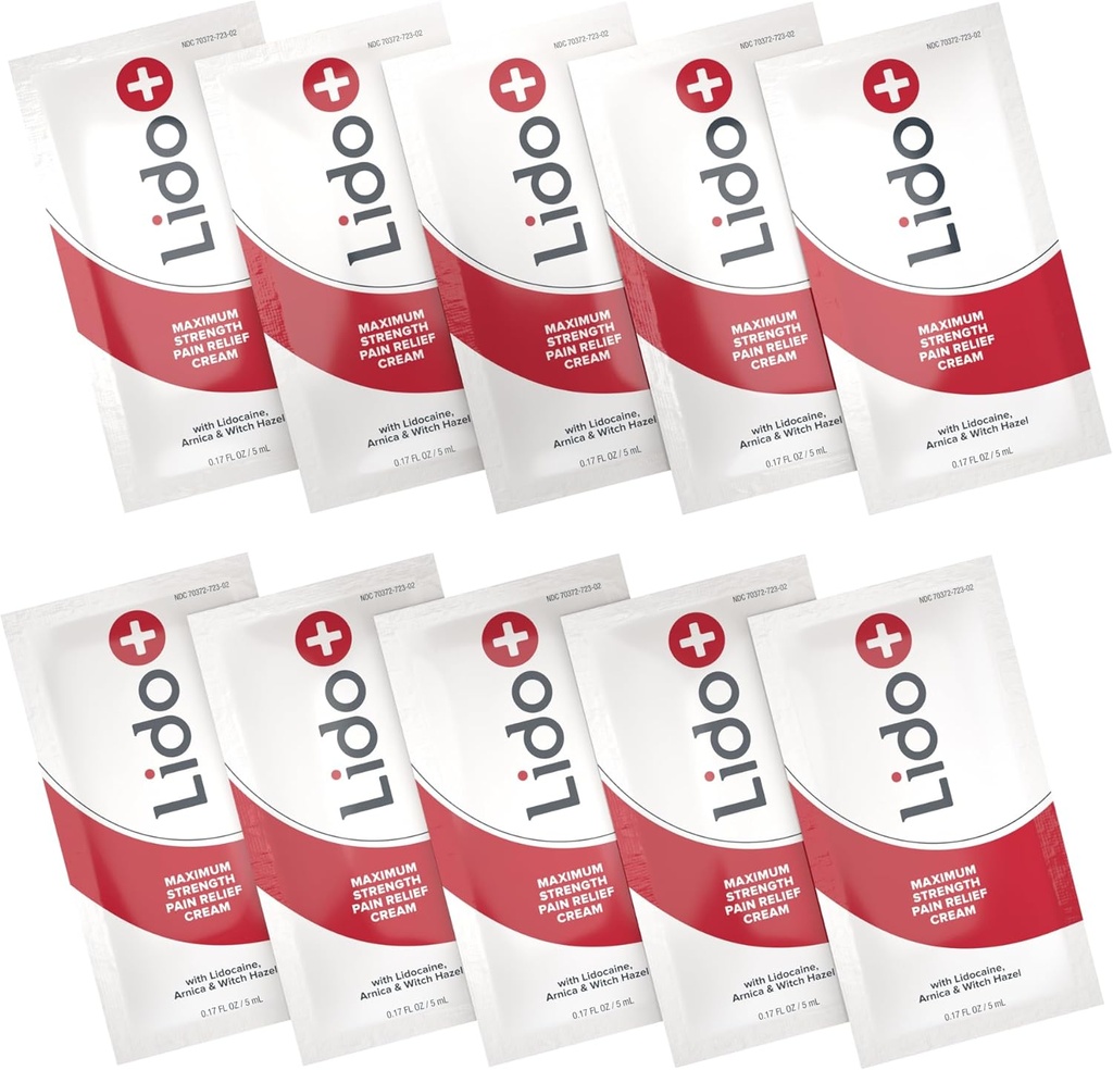 Lido+ 10-Pack Lidocaine Cream Sachets | Rapid Relief für Gelenk- und Muskelschmerzen, Schmerzlinderungscreme | Long-Lasting Formula, Made in USA