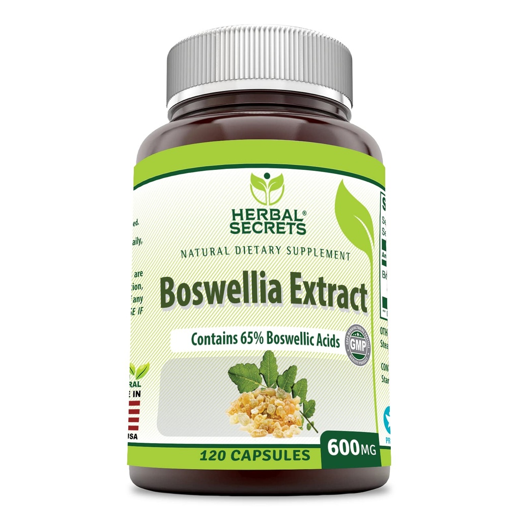 Secrets à base de plantes Boswellia Serrata Extract (65% Acides boswelliques) 600 mg 120 Capsules Supplément - Non-OGM - Sans gluten