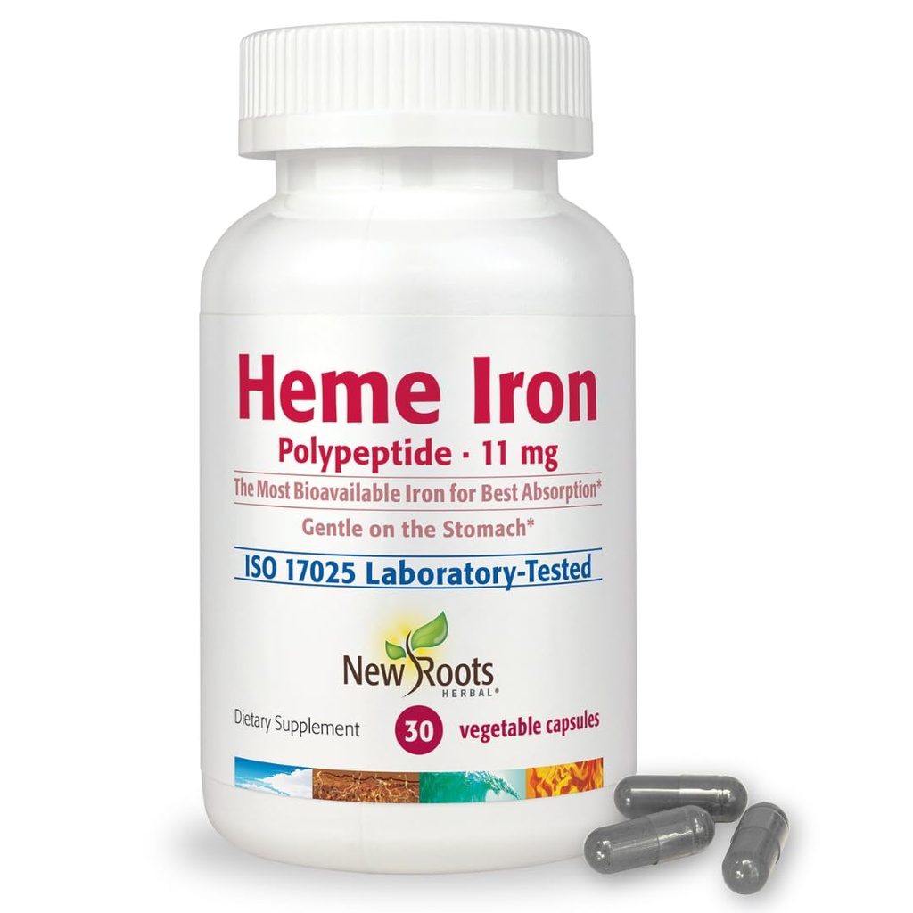 NEU ROOTS HERBAL Heme Eisenergänzung mit Vitamin C & B12 für beste Absorption | Eisenmangel Unterstützung | Hämoglobin Ergänzungen von Naturopathic Doctors | Low-FODMAP (30 Kapseln)