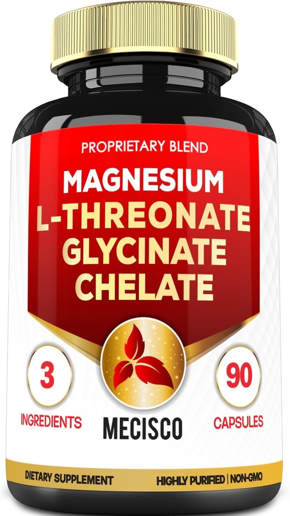 1500mg Magnesium L-Threonat-Ergänzung mit Magnesium-Bisglycinat & Magnesium-Chelat - Unterstützung für komfortablen Geist, Knochengesundheit & Gehirn Gesundheit - 90 Kapseln