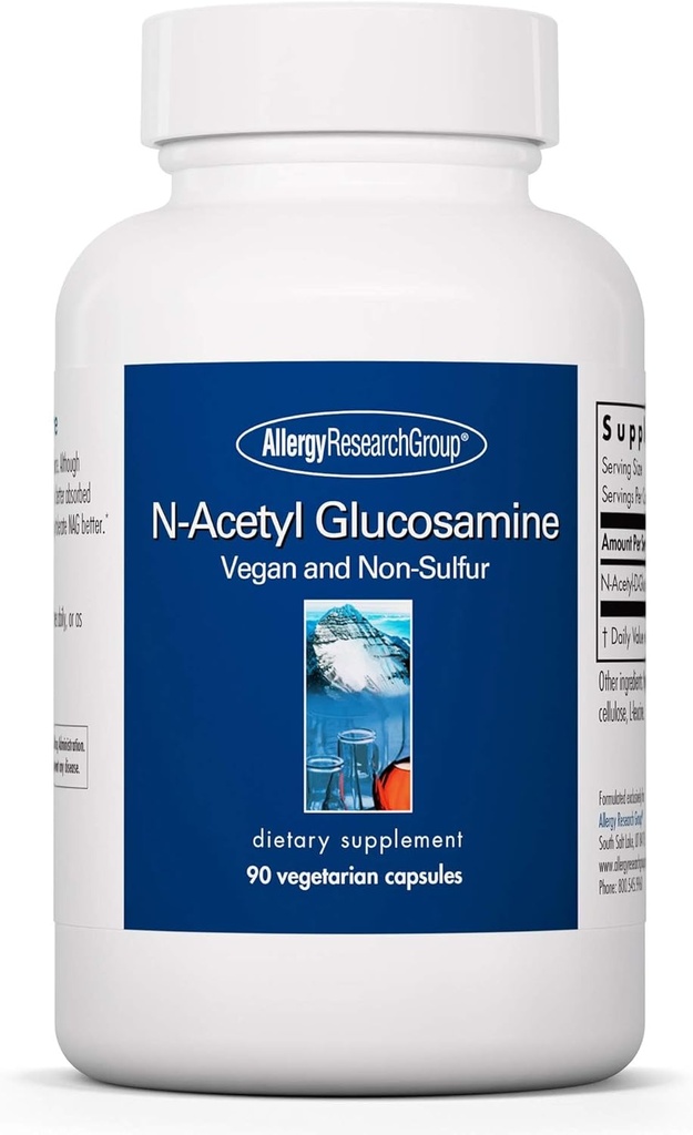 Allergy Research Group N-Acetyl D-Glucosamine 500mg - NAG Supplement, Joint Support, Glucosamine Sulfate, Joint Health Formula, Motility Activator, Vegan, Non-Sulfur, Vegetarische Kapseln - 90 Count