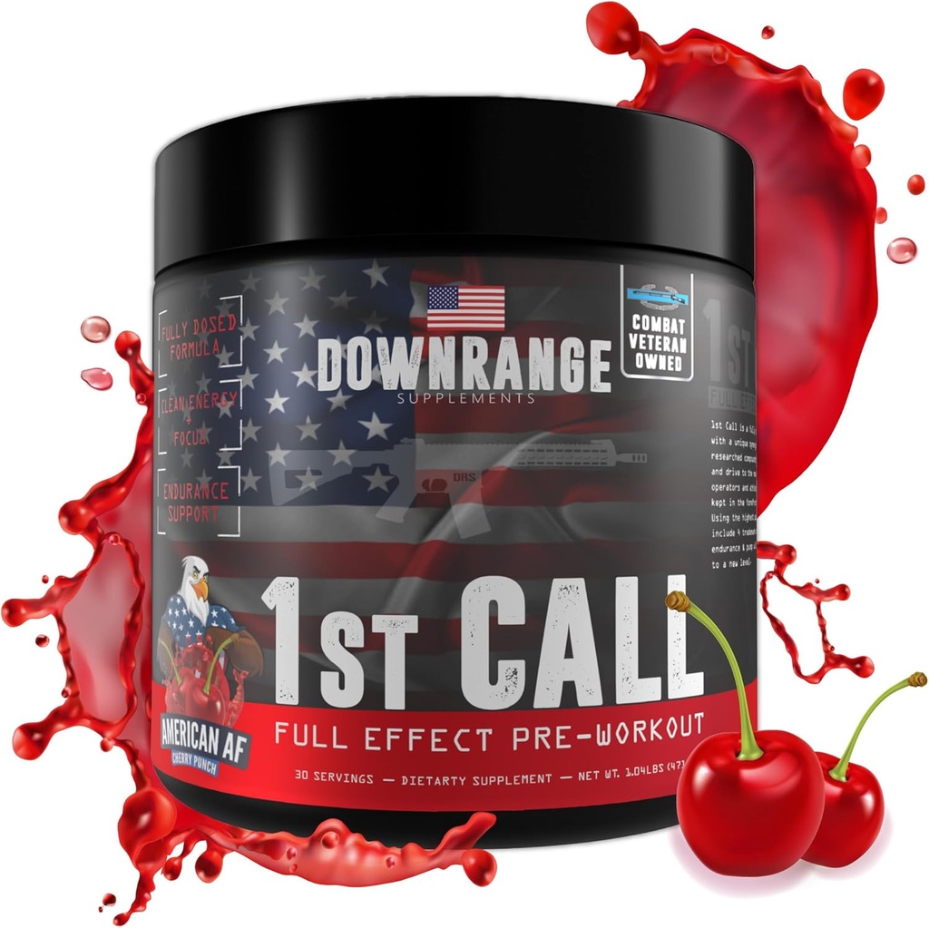 DownRange 1st Call Pre Workout Powder, Preworkout für Männer und Frauen, Aminosäure Beta Alanine, Koffein & More für Pumpe, Energie und Fokus Unterstützung, 30 Servierungen (Cherry Punch)