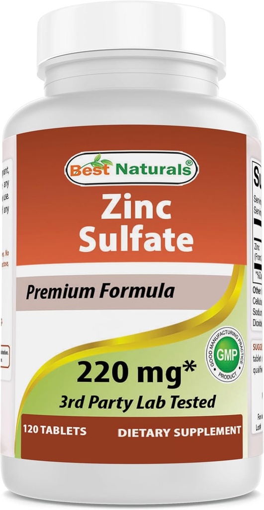 Best Naturals Zinksulfat 220 mg 120 Tabletten - 3rd Party Lab Tested - Made in the USA - Gluten Free & Non-GMO