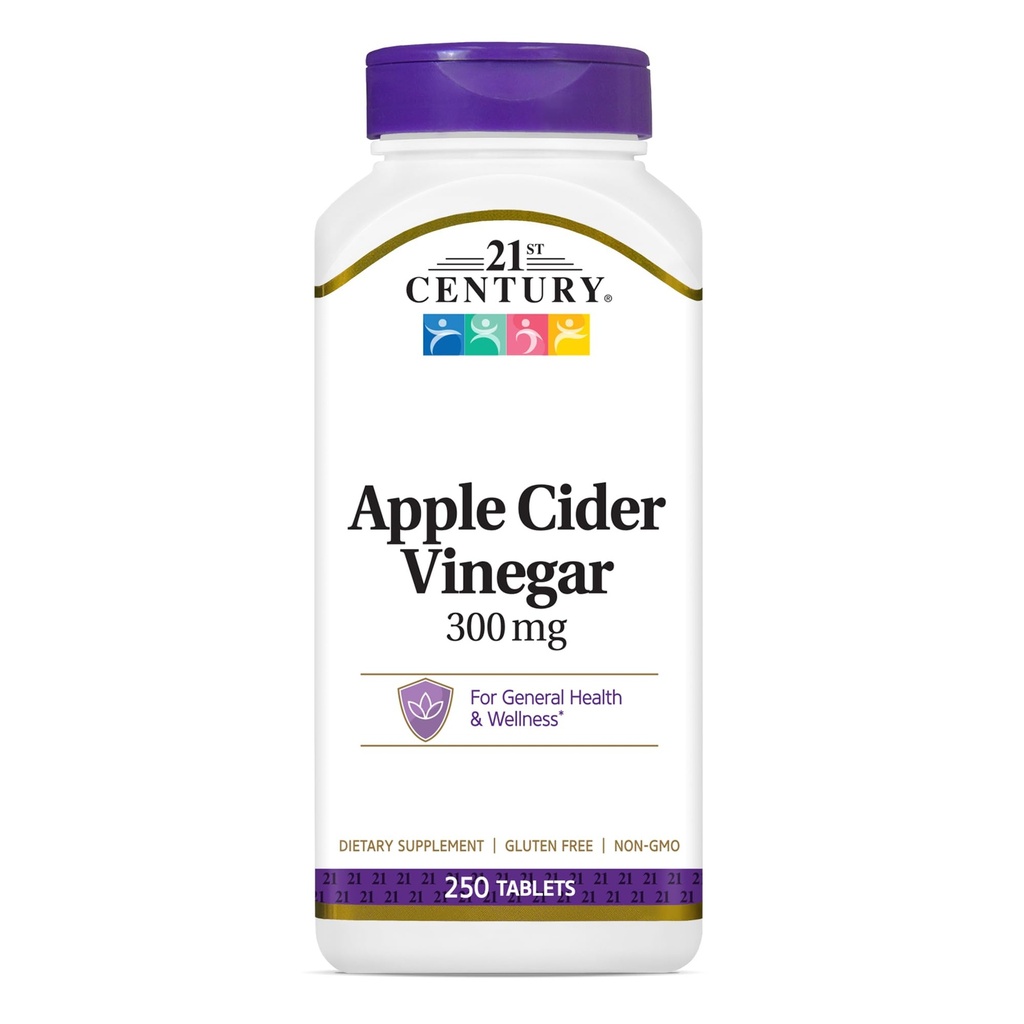 Vinaigre de cidre de pomme du 21ème siècle 300mg Comprimés, 250 Nombre