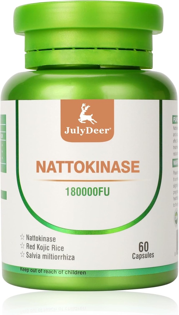 Nattokinase Ergänzungen 180, 000FU Ganze Flasche 60 Kapseln, 6, 000FU 2 Kapseln Tägliche Nahrungsergänzungsmittel Systemische Enzyme Vegetarisch Freundlich für Herz- und Kreislaufunterstützung