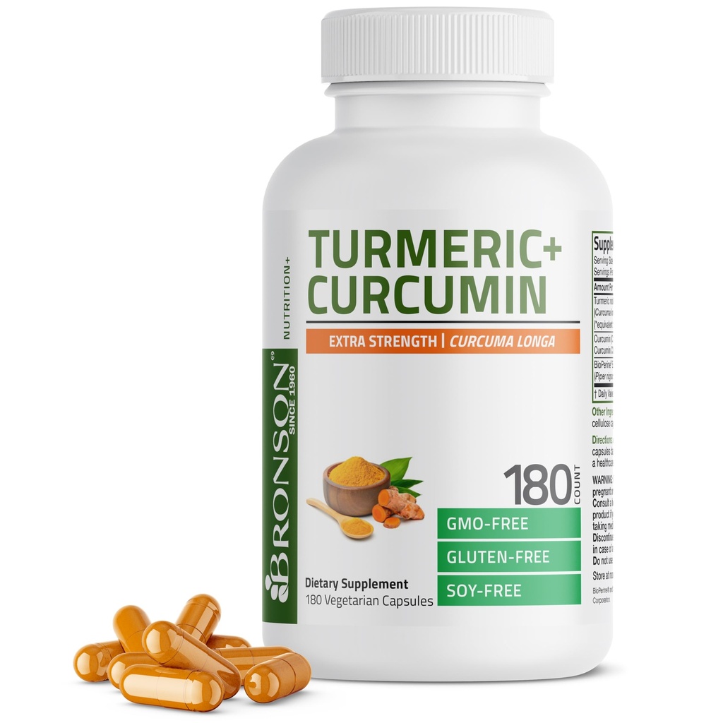 Bronson Kurkumin extra Stärke - Antioxidans, Joint & Digestion Support mit BioPerine, Non-GMO, 180 Vegetarische Kapseln
