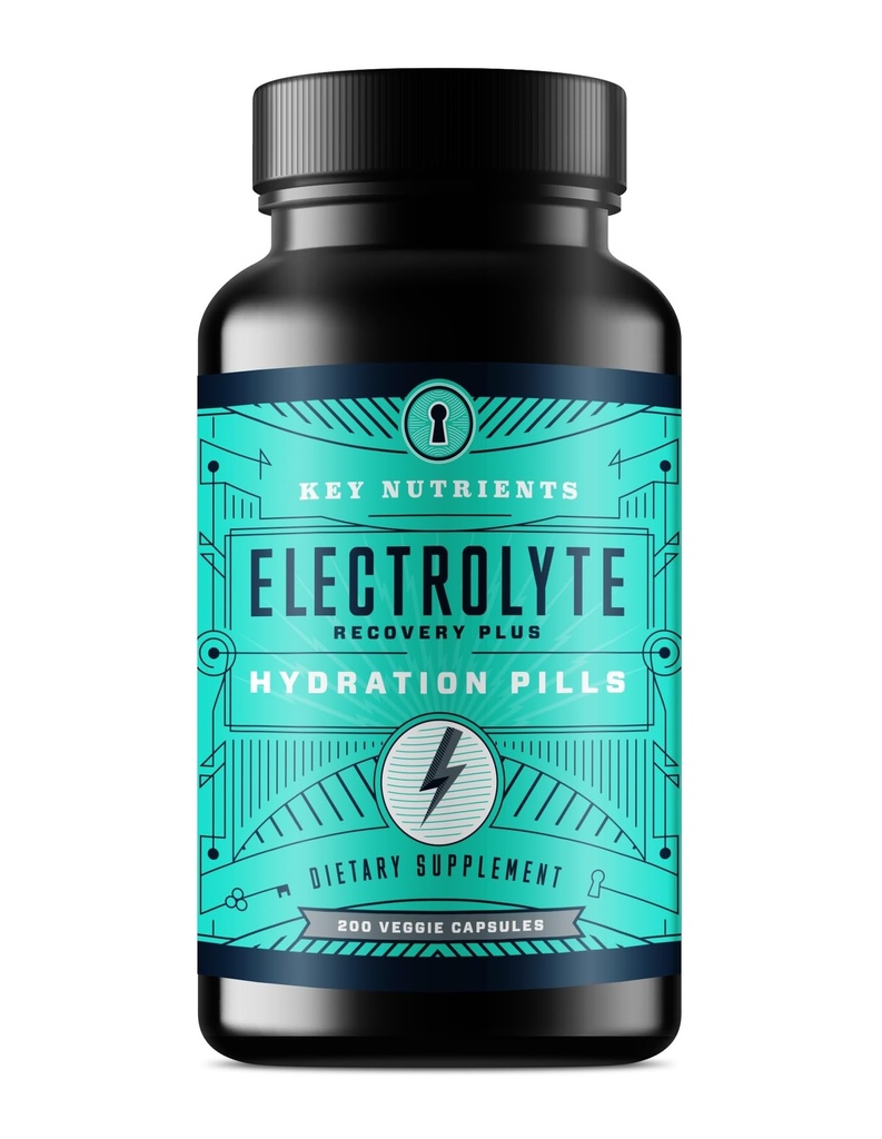 KEY NUTRIENTS Elektrolyt Tabletten, 200 Kapseln, Salztabletten für Dehydratation, Fasting Electrolytes Tablets - Salztabletten mit Elektrolyten, kein Zucker, Glutenfreie Hydration Tablets Made in USA