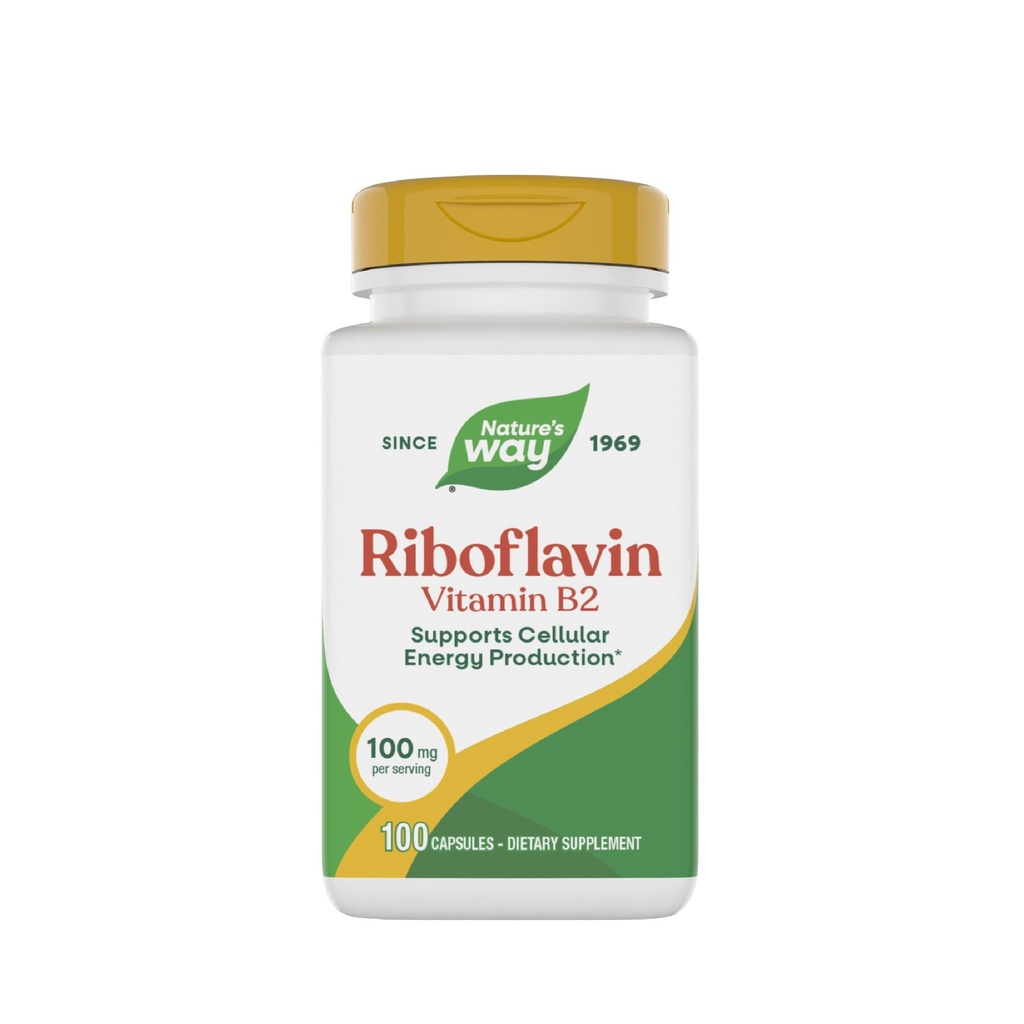 Voie de la nature Riboflavine Vitamine B2, soutient la production d'énergie cellulaire*, Riboflavine à haute puissance, 100 mg par portion, 100 capsules (paquetage May Vary)