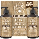 Viking Revolution Palo Santo Bart Wash and Beard Conditioner Set mit Argan und Jojoba Öle - Weichen und Stärken - Natural Palo Santo Duft - Bart Shampoo mit Ginseng Root Extract (17 oz)