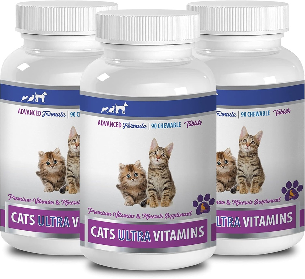 Antioxidans für Katzen - Ultra Vitamine für Katzen - Gesunde Mineralien und Vitamine Formel - Käse - Kalzium für Katzen - 3 Flaschen (270 Bäume)