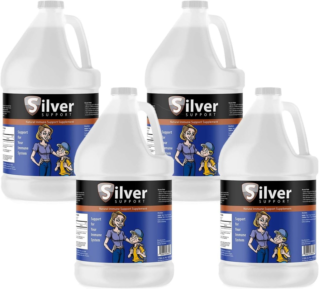 Silver Support - Herbal Immun Support Supplement, Nano-Größe Silberlösung, Immun Booster für Kinder, Haustiere & Erwachsene, gereinigtes Silber, stärken Sie Ihr Immunsystem für kalte und Flu-Saison - 4 Gallonen