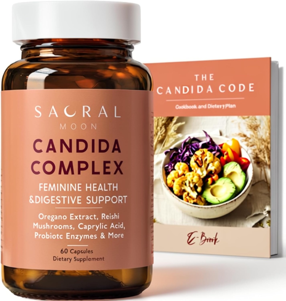 Candida Cleanse pour les femmes – Gut & Feminine Balance avec l'huile d'origan, Caprylique, Probiotiques, Reishi, Aloe & Noix Noire – peut aider à soutenir le confort digestif, la clarté, la peau claire et le pH vaginal