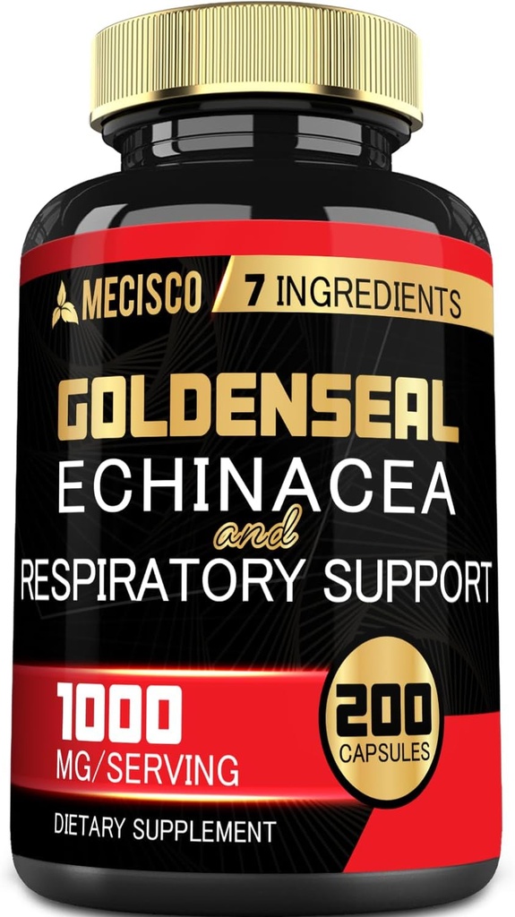 Goldenseal Root Capsule Organic mit Echinacea, Mullein Leaf, Plantain & More - 7 Premium Herbal unterstützt Immunsystem, Verdauungsgesundheit, glattes Atmen und Körpermanagement - 200 Kapseln