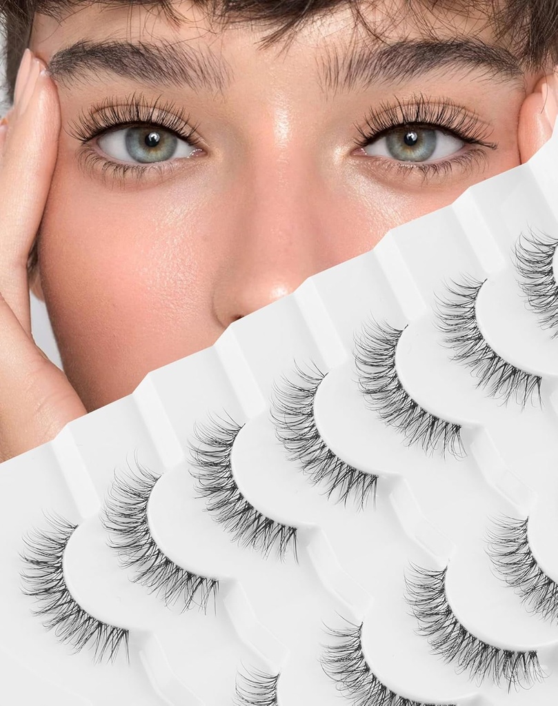 Natürliche Falsche Wimpern Klare Band Lashes Natürliche Look Jiocolor Wispy Faux Mink Lashes Demi-wispies Fake Lahes 12MM 7 Pairs Wispy Dream(7mm-12mm)