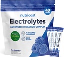 Électrolytes Nutricost Packs d'hydratation en poudre (framboise bleue, 40 portions) Électrolytes à faible teneur en calories sucrés avec Stevia - sans OGM, sans gluten et sans sucre