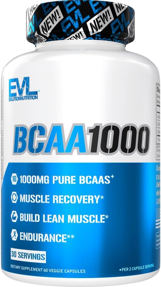BCAAs Aminosäuren Ergänzung für Männer - EVL 2:1:1 5g Kapseln für Post Workout Erholung und Lean Muskel-Erbauer für Männer - BCAA1000 verzweigte Kette Aminosäuren Nahrungsergänzung - 30 Portionen